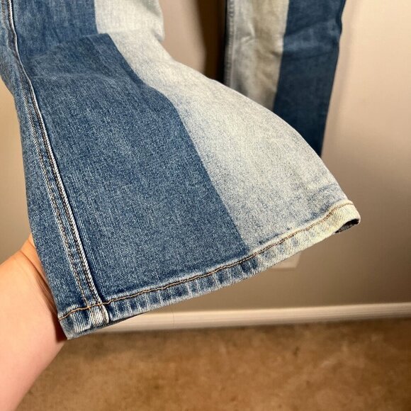 Proenza Schouler High Rise Flare Jeans Size 28 Two Tone Cropped Blue Denim - Picture 8 of 12